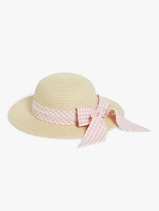 John Lewis Baby Bow Straw Hat, Pink