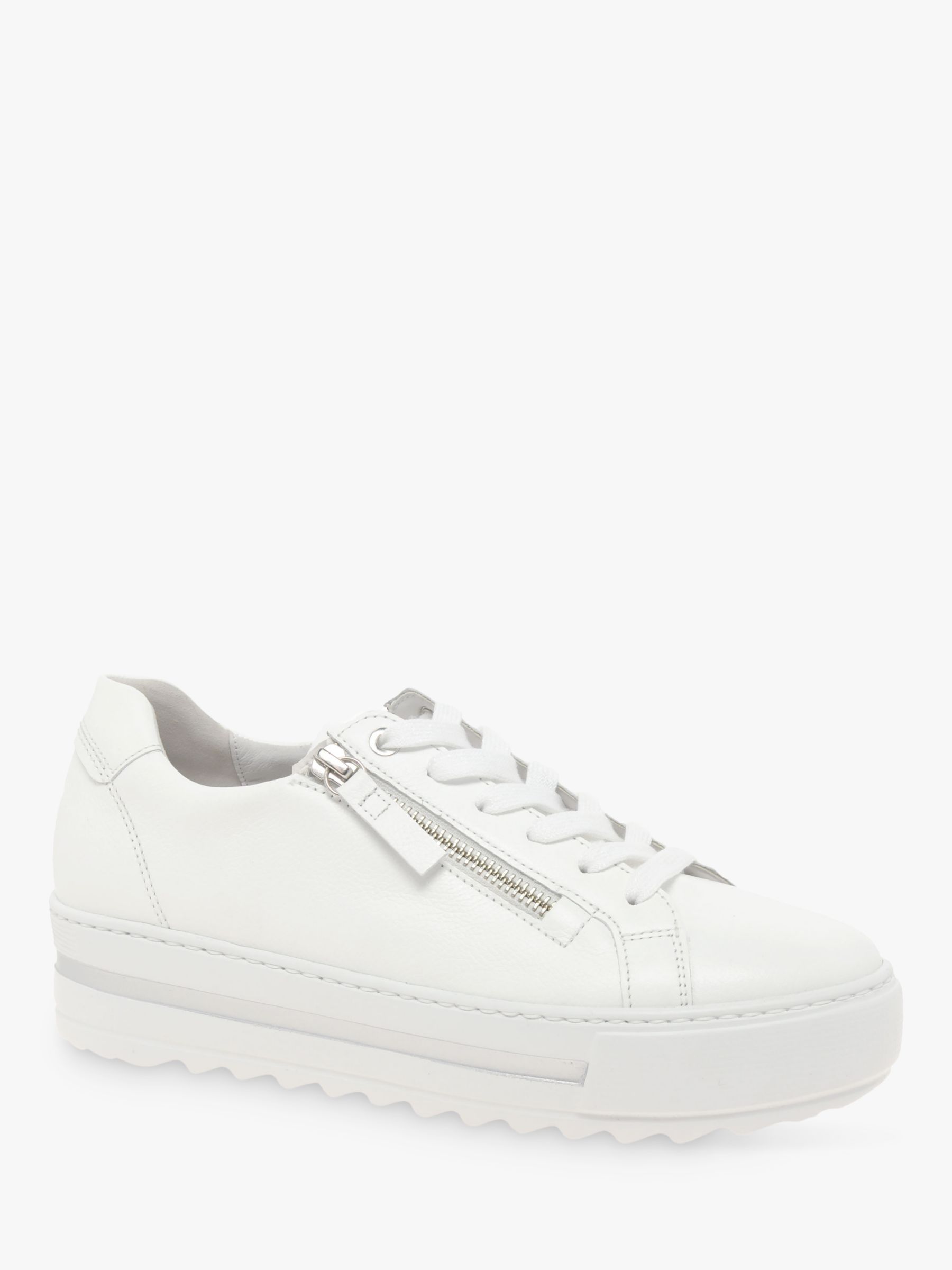Buy Gabor Heather Wide Fit Leather Flatform Trainers, White Online at johnlewis.com