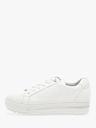 Gabor Heather Wide Fit Leather Flatform Trainers, White