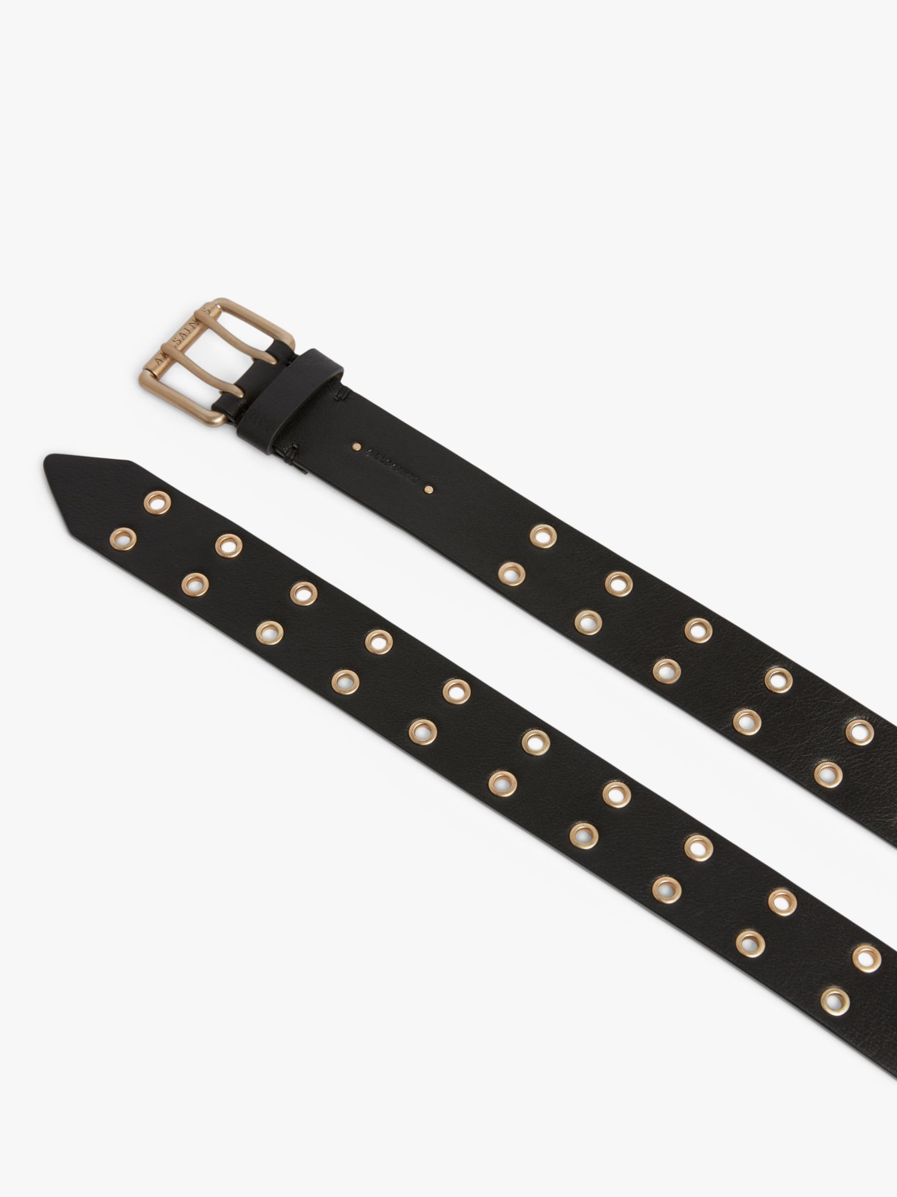 AllSaints Iryna Eyelet Leather Double Wrap Belt, Black/Gold