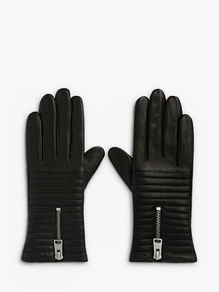 AllSaints Estela Leather Quilted Gloves, Black