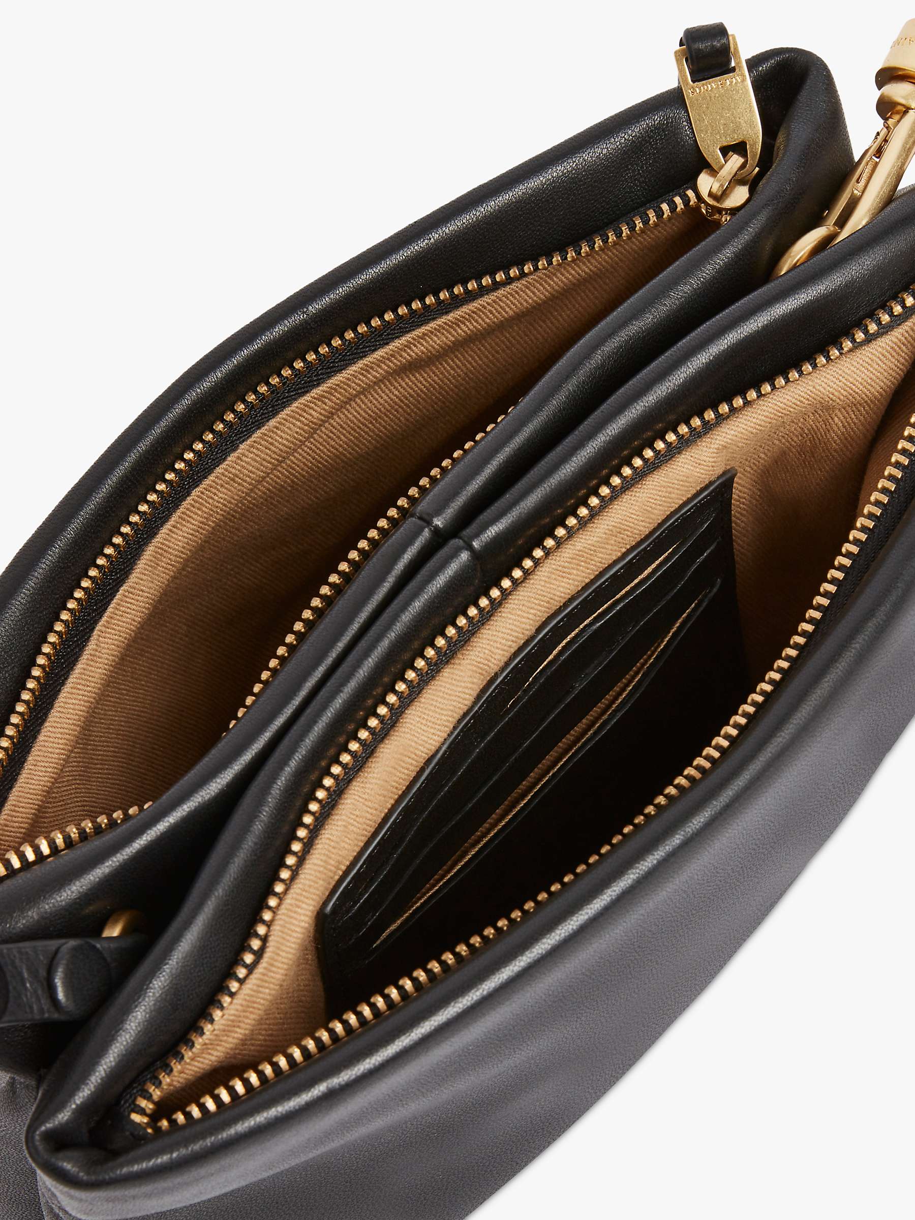 AllSaints Mila Leather Pouch Bag, Black at John Lewis & Partners