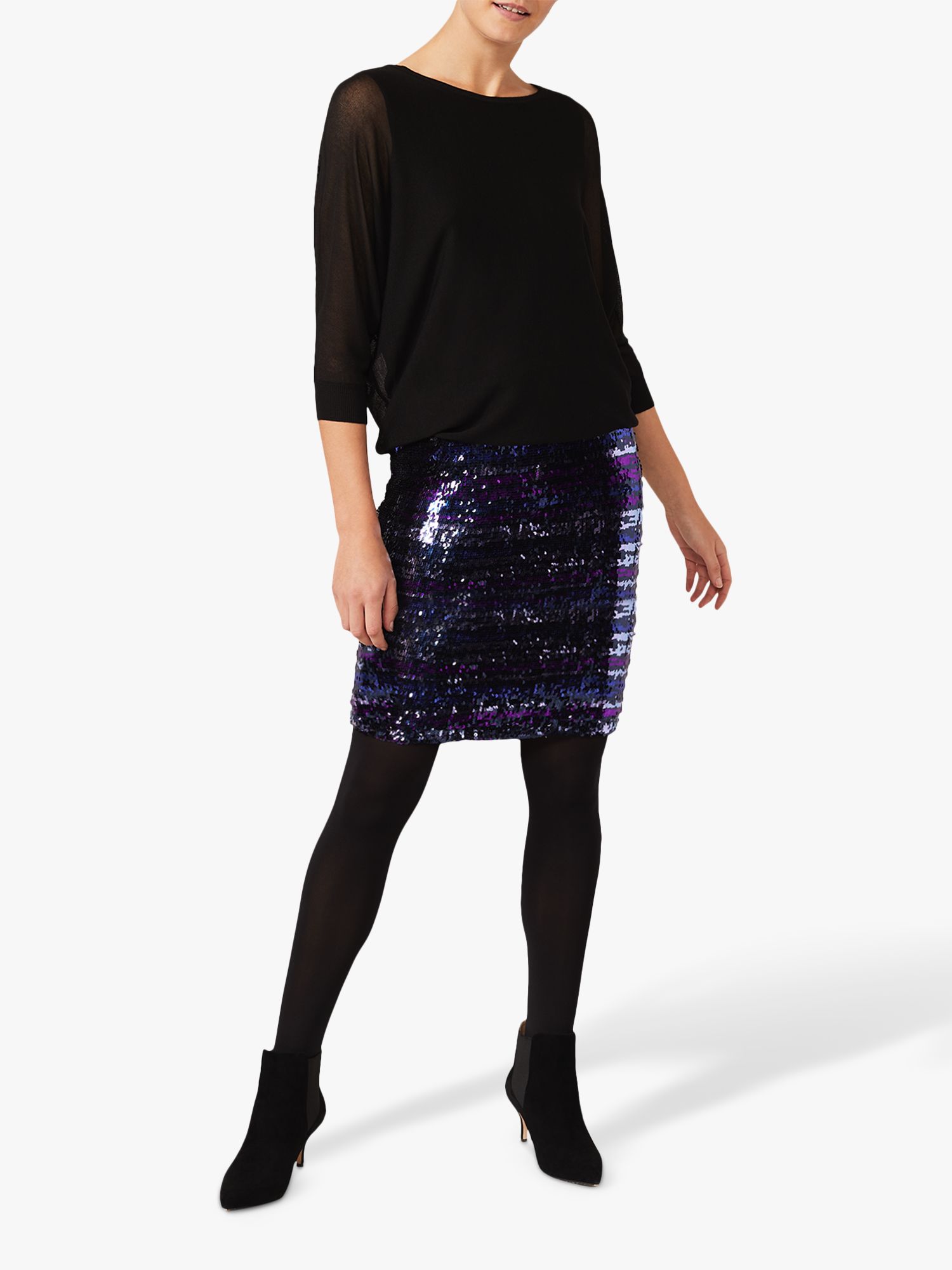 Phase Eight Geonna Stripe Sequin Skirt Knit Dress, Cobalt at John Lewis ...