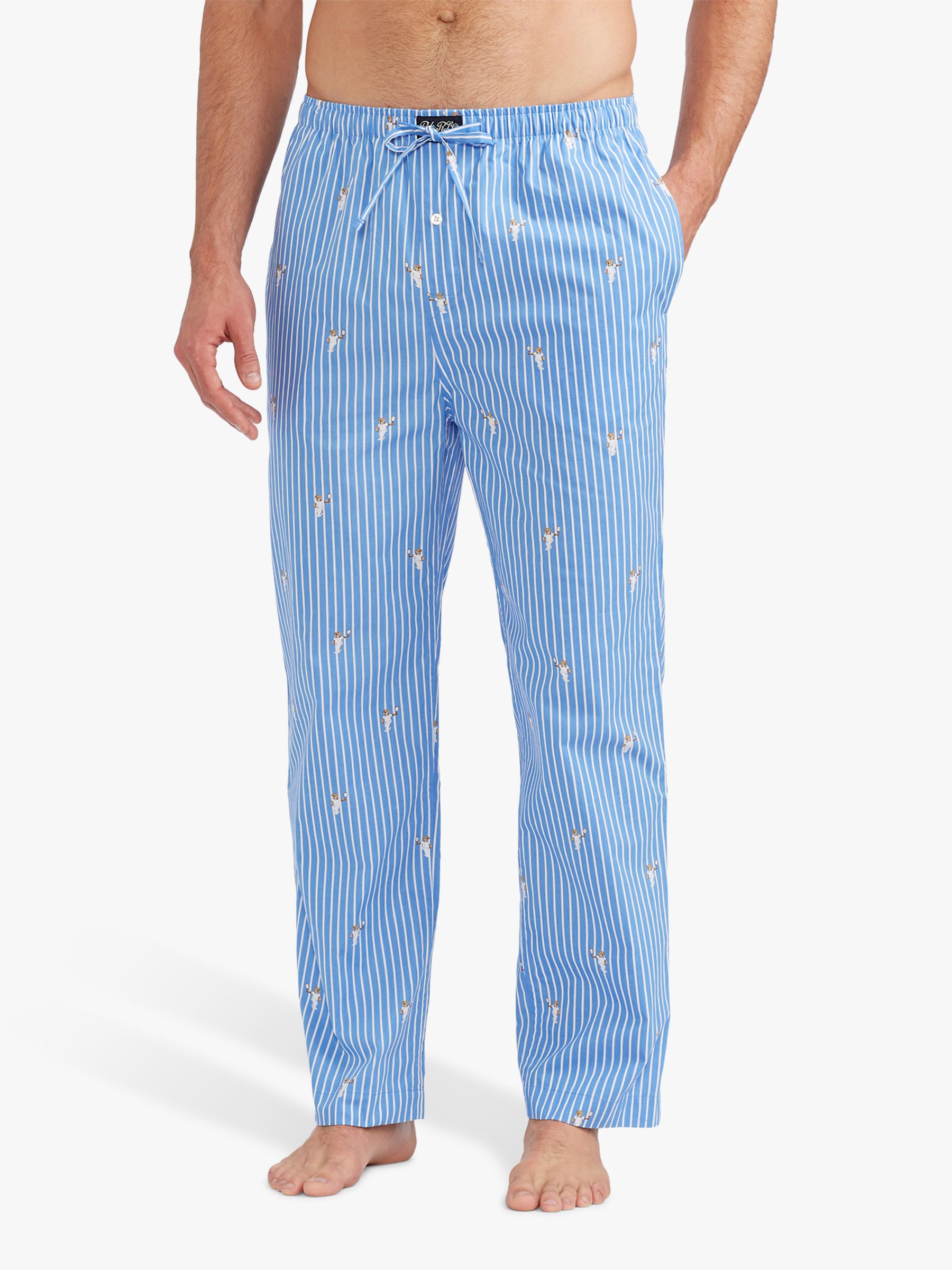 Ralph Lauren Polo Bear Stripe Cotton Pyjama Pants, Blue, S