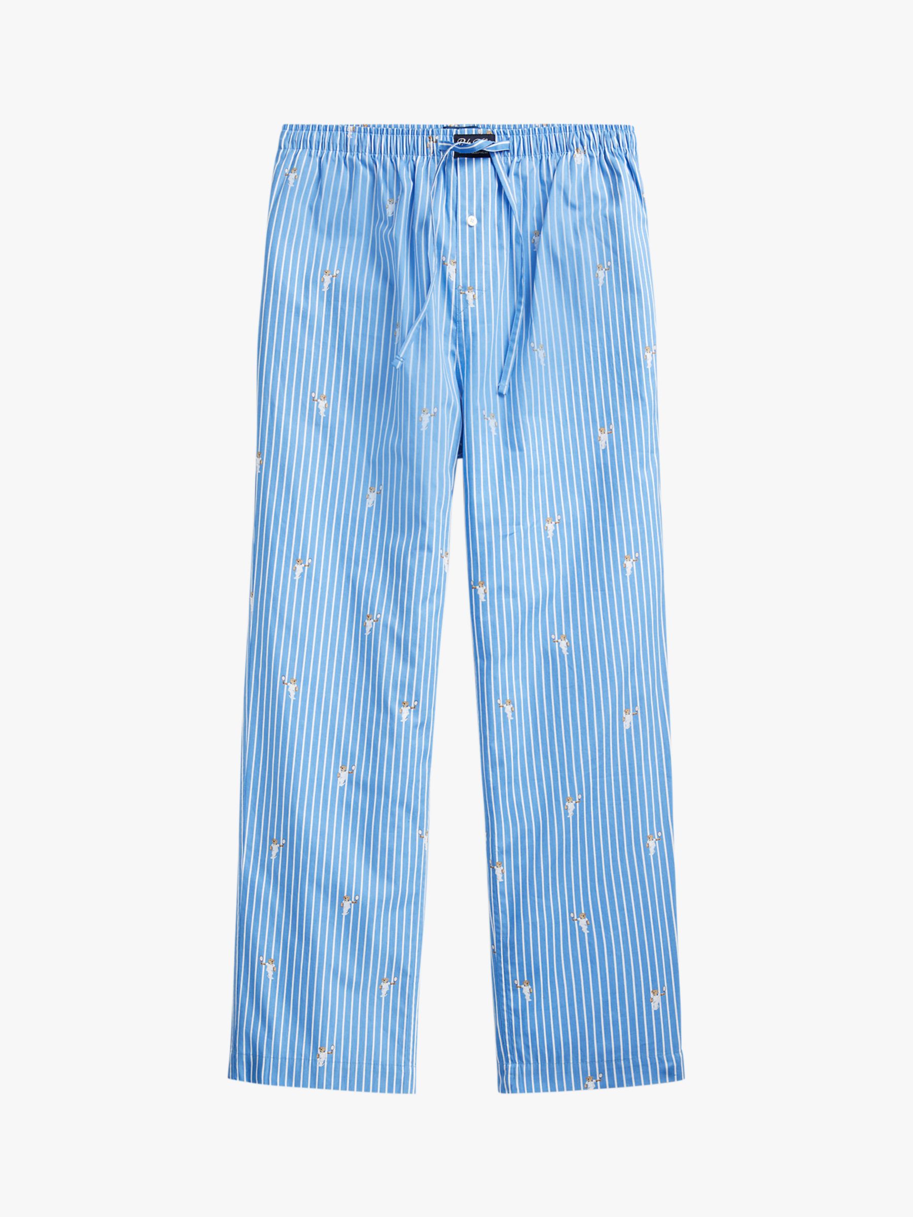 Ralph Lauren Polo Bear Stripe Cotton Pyjama Pants, Blue at John Lewis ...