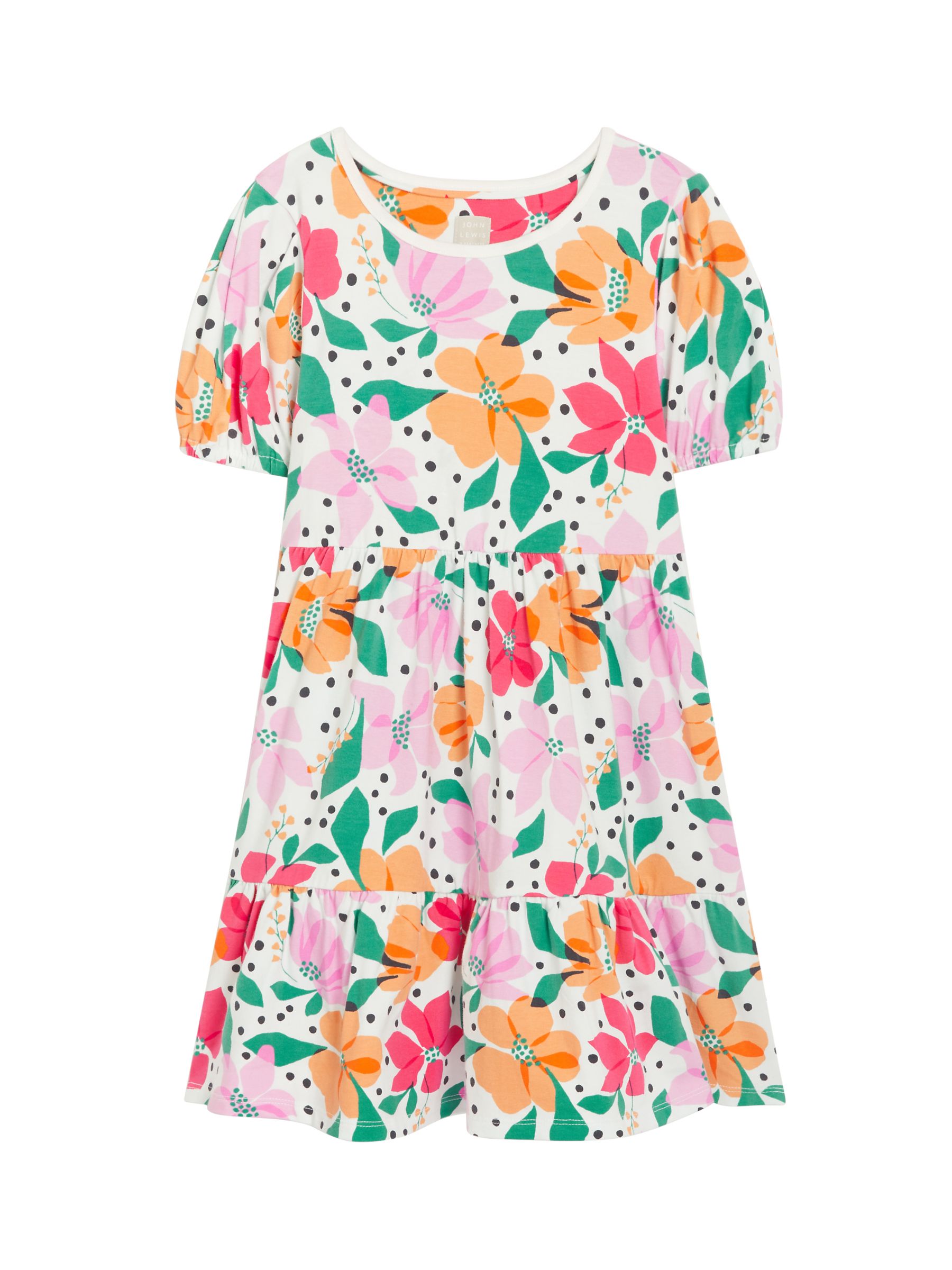John Lewis & Partners Kids' Bright Floral Tiered Jersey Dress, Multi