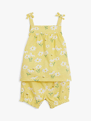John Lewis Baby Organic Cotton Daisy Top and Shorts Set, Yellow