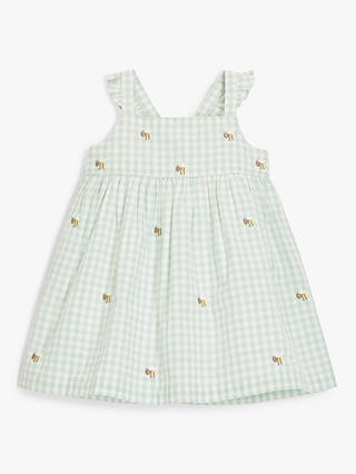 John Lewis & Partners Baby Organic Cotton Gingham Bee Dress, Multi