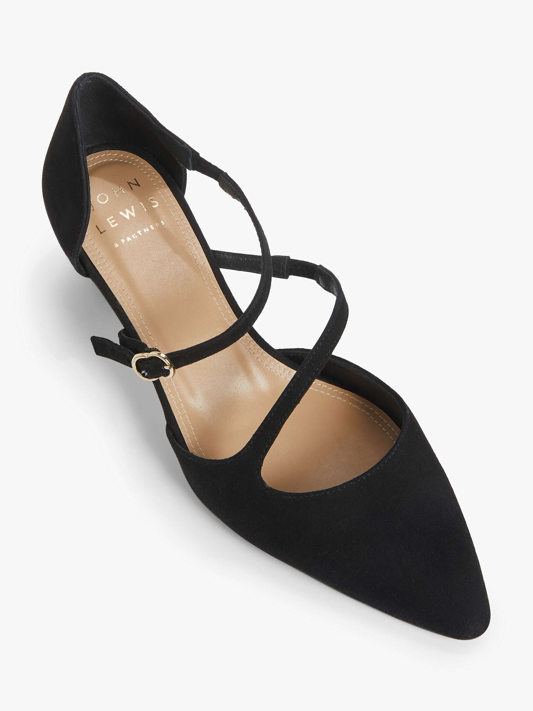John Lewis & Partners Autumn Suede Feature Heel Court Shoes, Black at ...