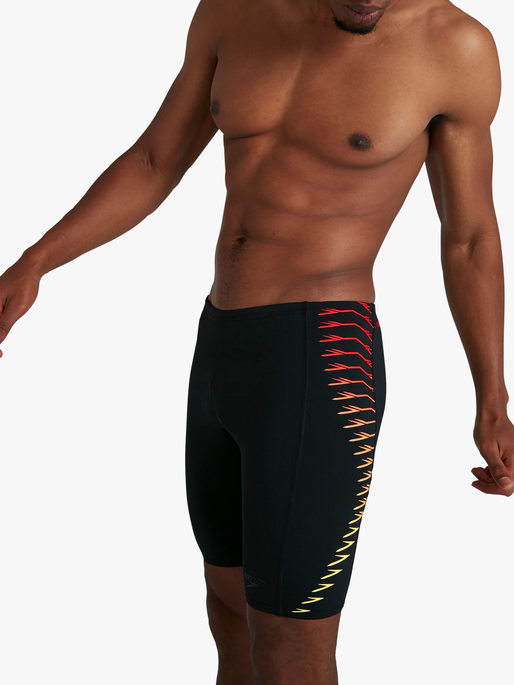 Speedo Tech Panel Jammer Swim Shorts, Black/Laser Lemon/Dragonfire Orange