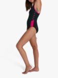 Speedo Boom Logo Splice Muscleback Swimsuit, Black/Electric Pink