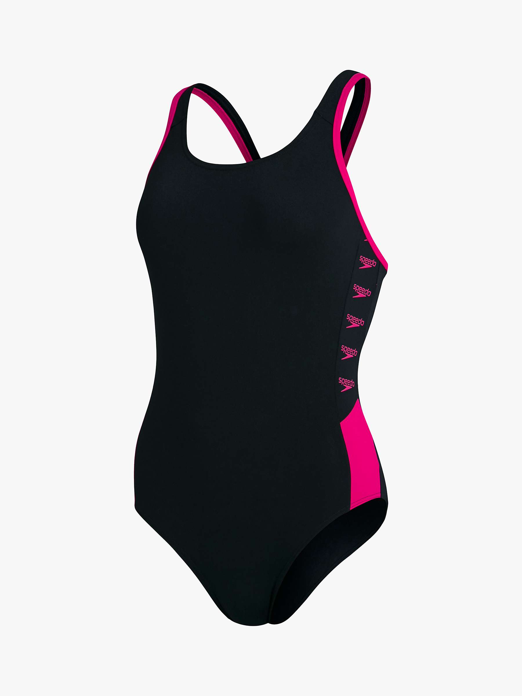 Speedo Boom Logo Splice Muscleback Swimsuit, Black/Electric Pink at ...