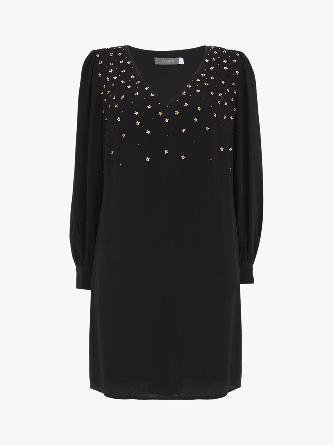 Mint Velvet Star Embellished Mini Dress, Black