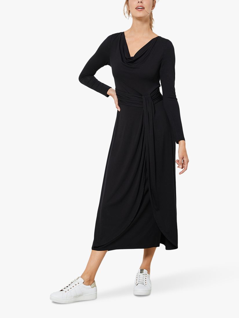 Mint Velvet Jersey Twisted Waist Midi Dress, Black at John Lewis & Partners