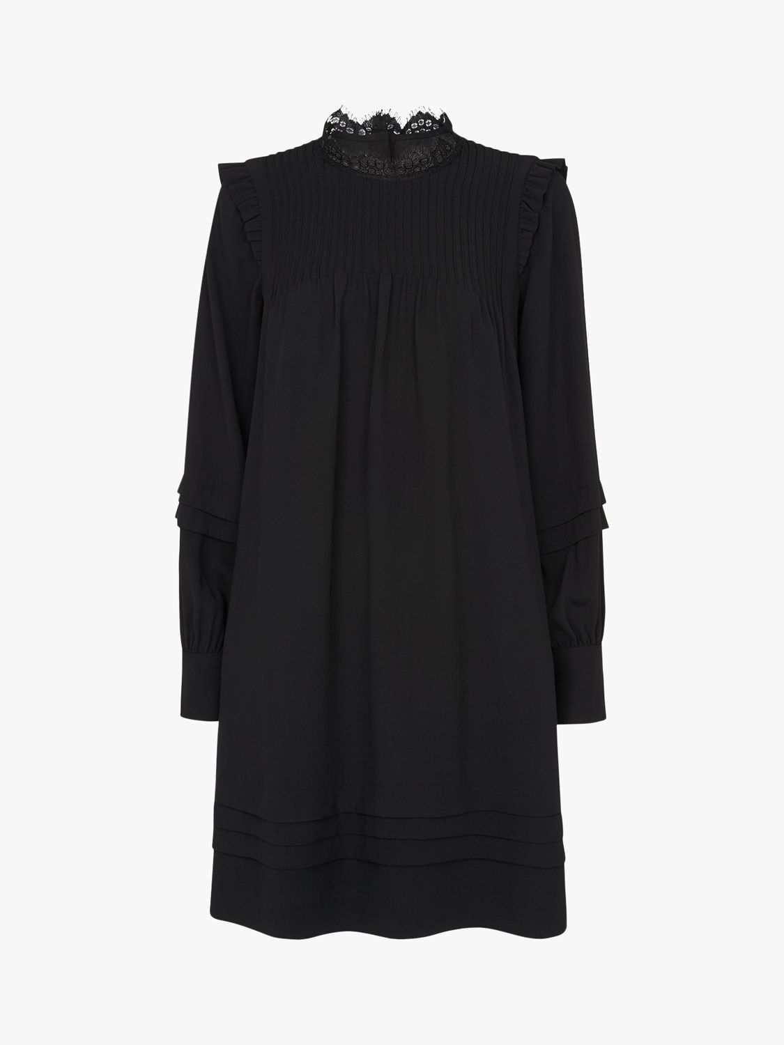 Whistles Pintuck Lace Detail Smock Dress, Black at John Lewis & Partners
