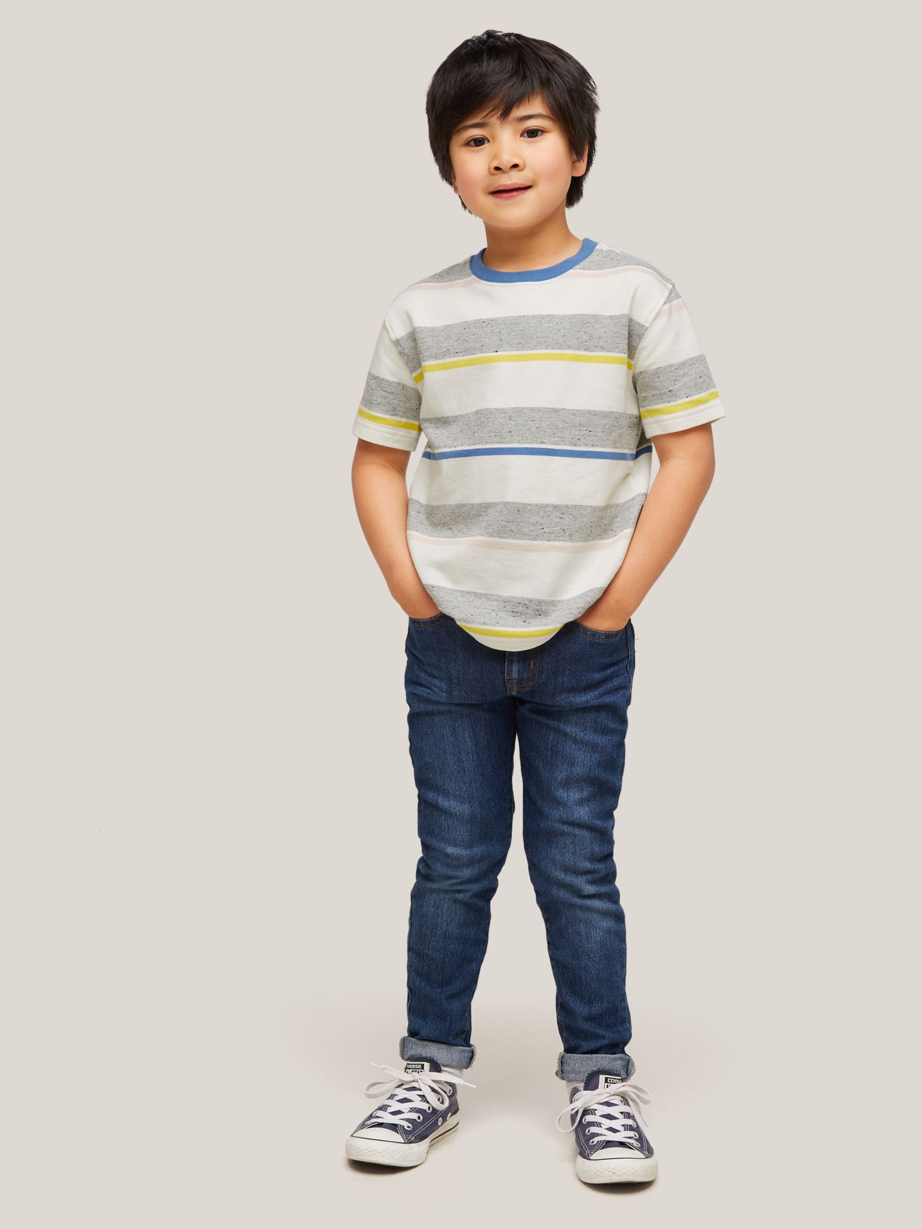 John Lewis & Partners Kids' Short Sleeve Stripe T-Shirt, Grey/Multi