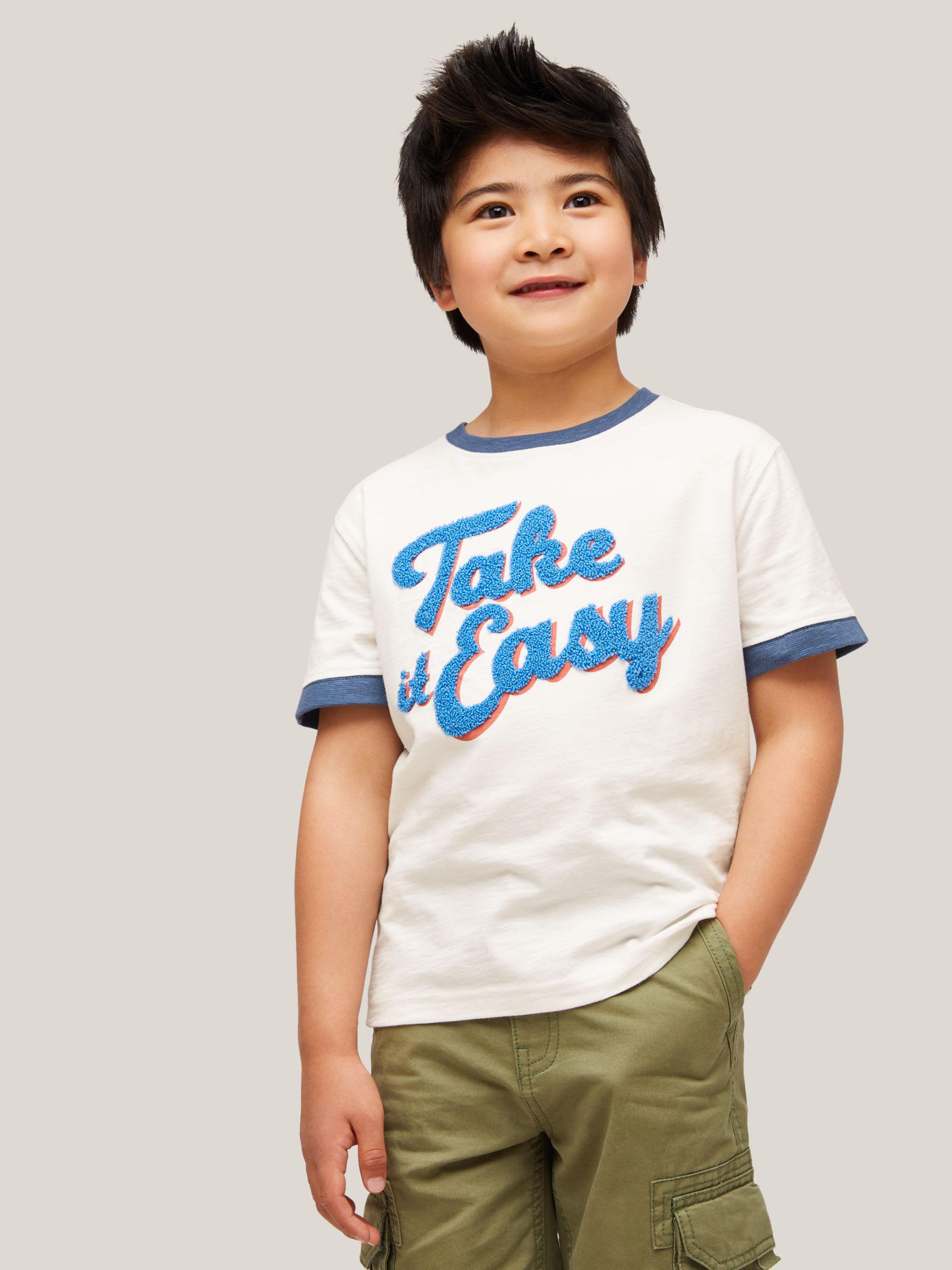 John Lewis & Partners Kids' Take It Easy Slogan Short Sleeve T-Shirt, White/Multi