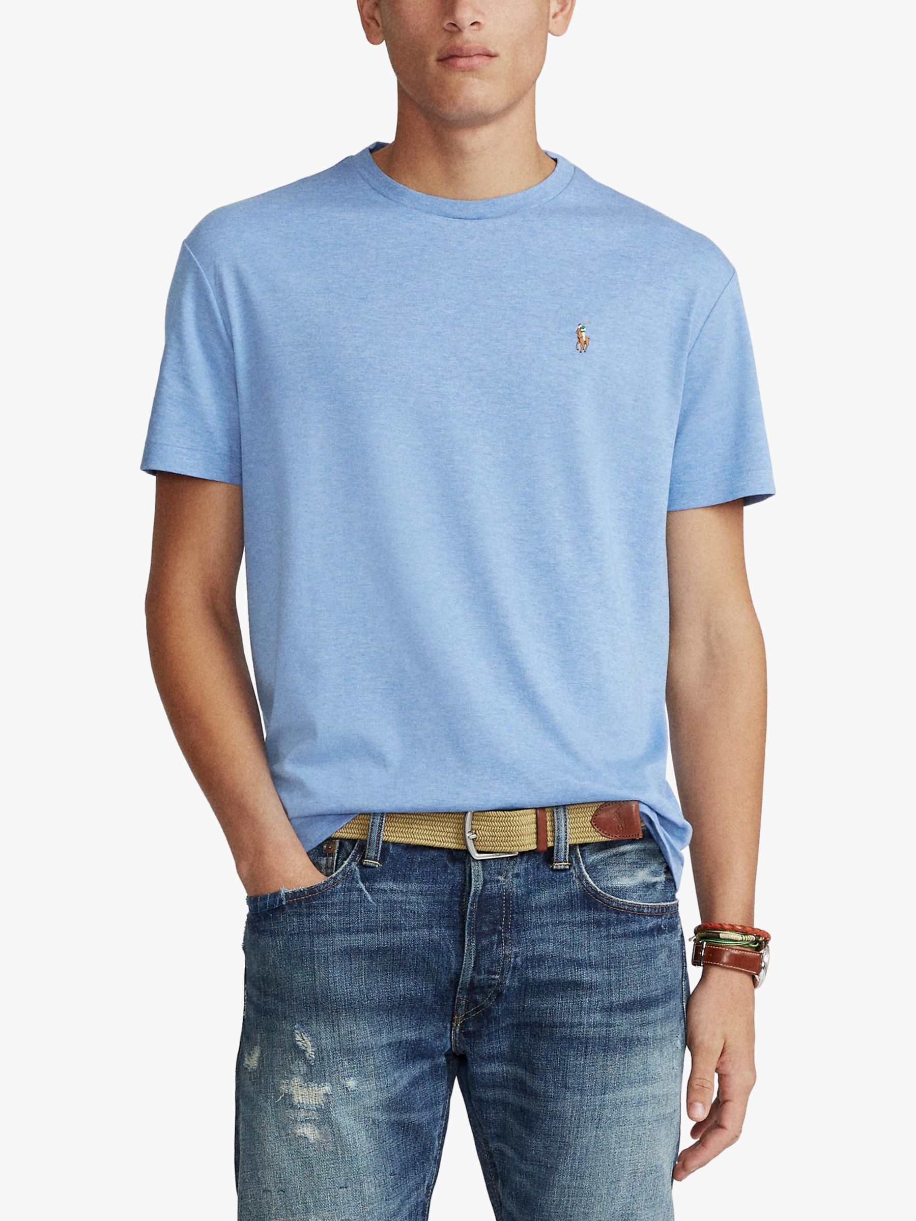 Polo Ralph Lauren Short Sleeve Custom Fit Crew Neck T-Shirt, Grey/Blue ...