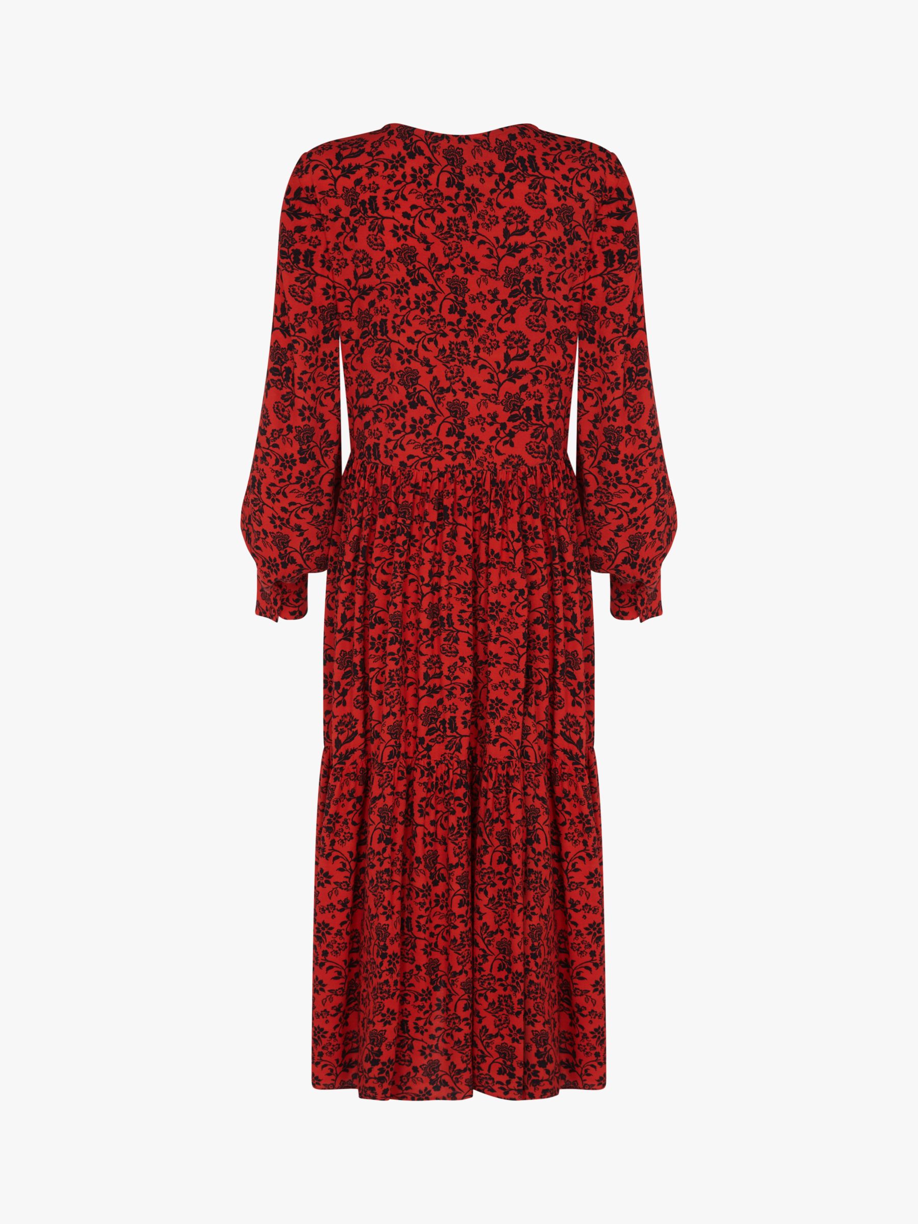 Ghost Angus Floral Crepe Midi Dress, Botanic Red/Black