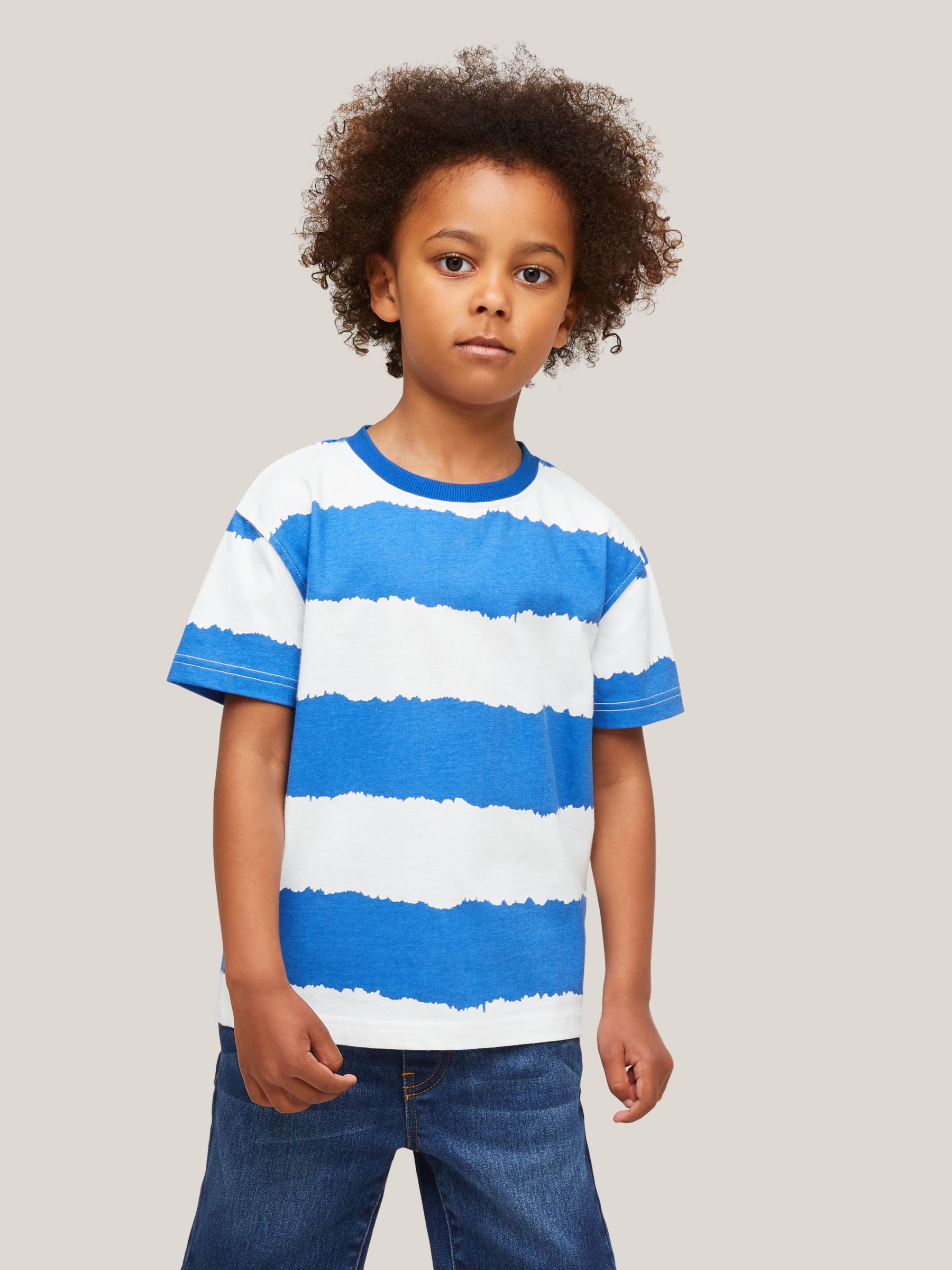 John Lewis & Partners Kids' Water Stripe Short Sleeve T-Shirt, Blue