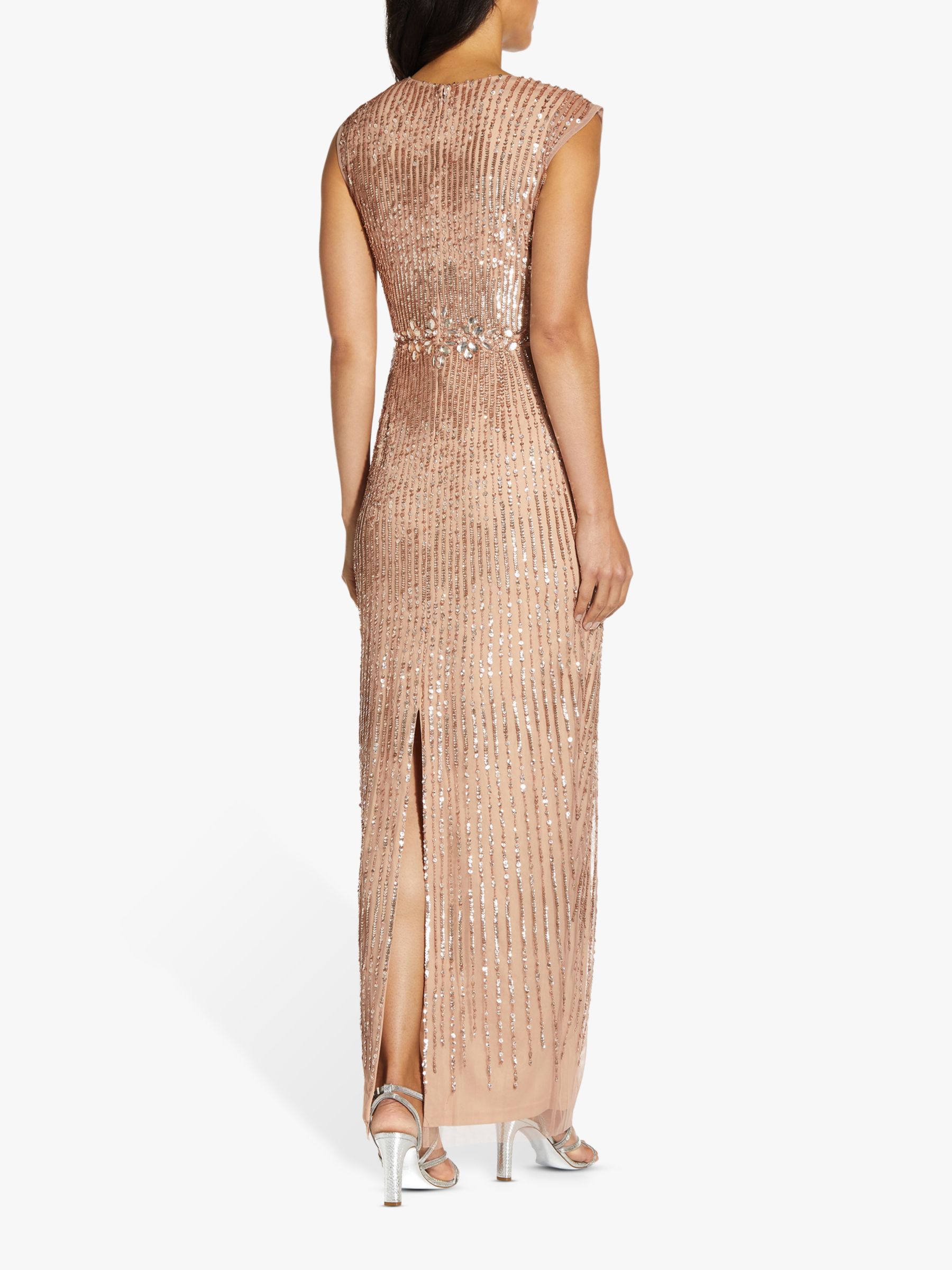 Adrianna Papell Beaded Cowl Neck Maxi Gown, Rose Gold at John Lewis ...