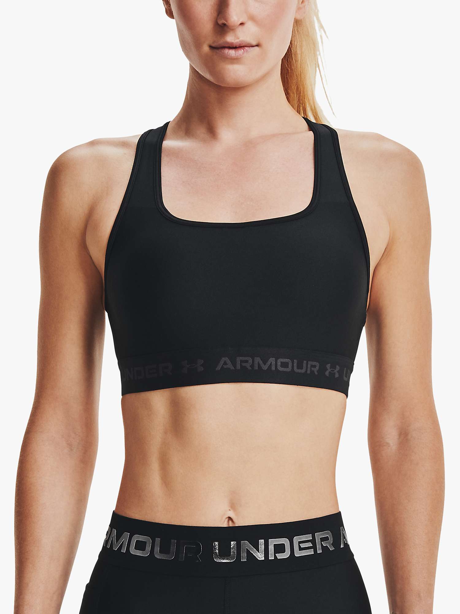 Under Armour Mid Armour Crossback Sports Bra, Black at John Lewis