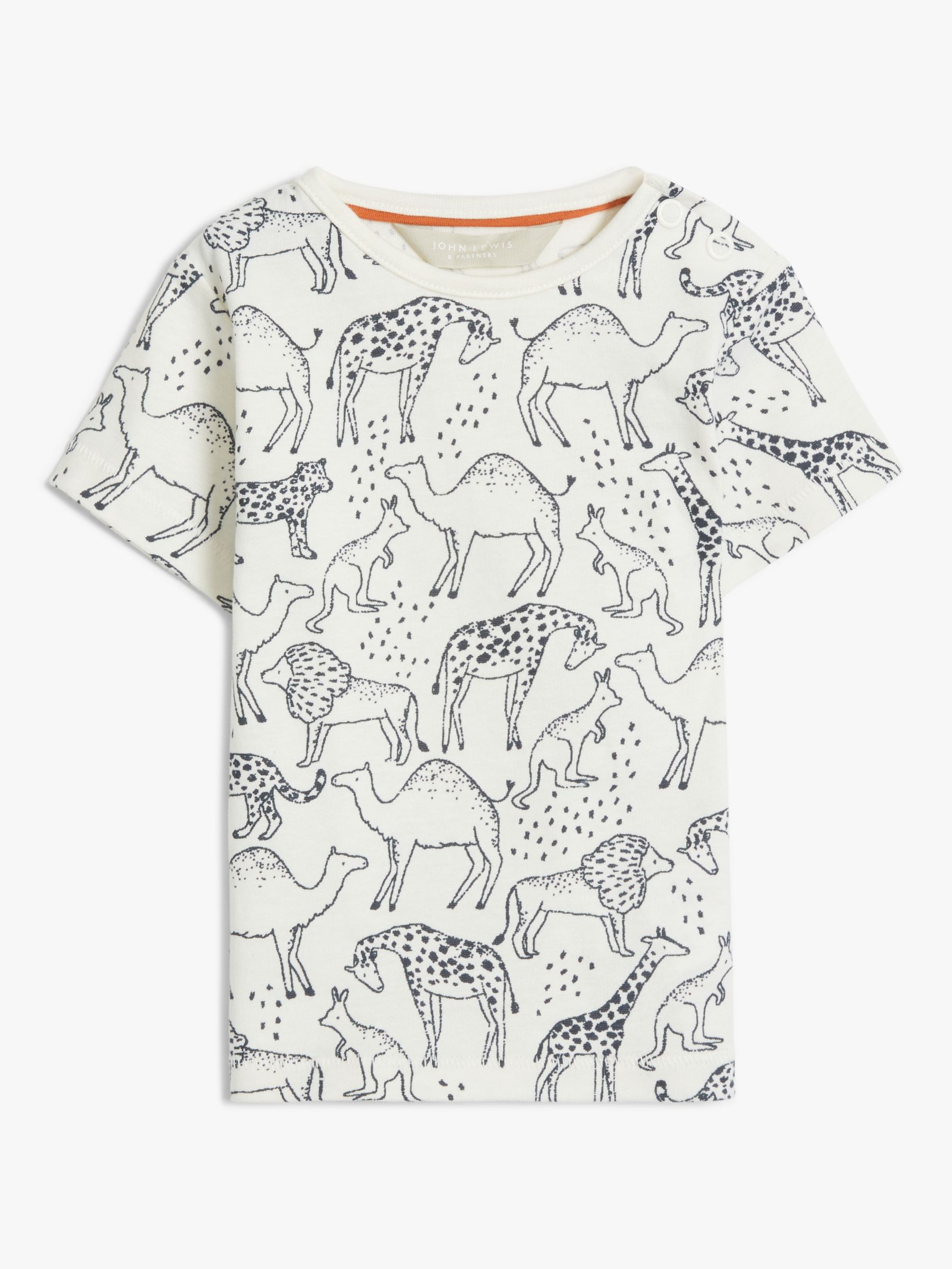John Lewis ANYDAY Baby GOTS Organic Cotton Animals Print T-Shirt, White