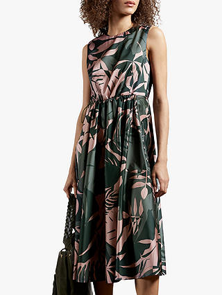 Ted Baker Dagny Leaf Print Dress, Khaki Green