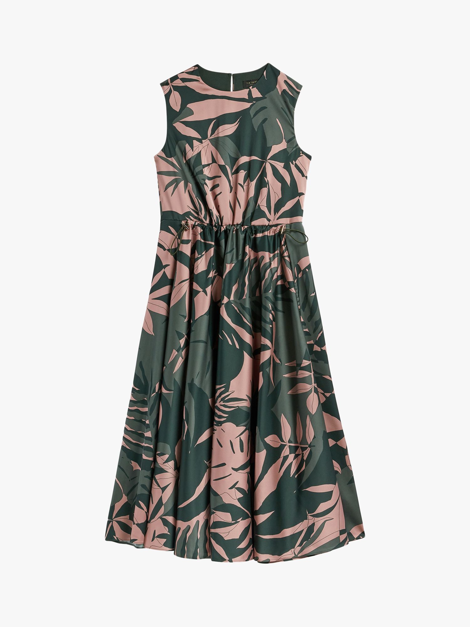 Ted Baker Dagny Leaf Print Dress, Khaki Green