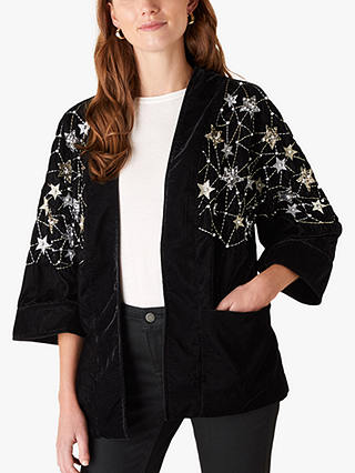 Monsoon Embellished Star Velvet Jacket, Black