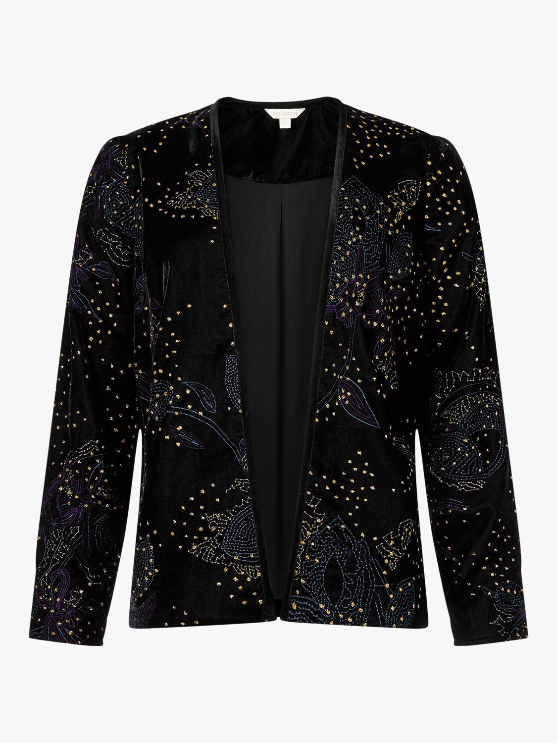 Monsoon Jolee Glitter Embroidered Velvet Jacket, Black
