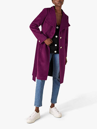 Monsoon Rita Wrap Collar Long Coat, Purple