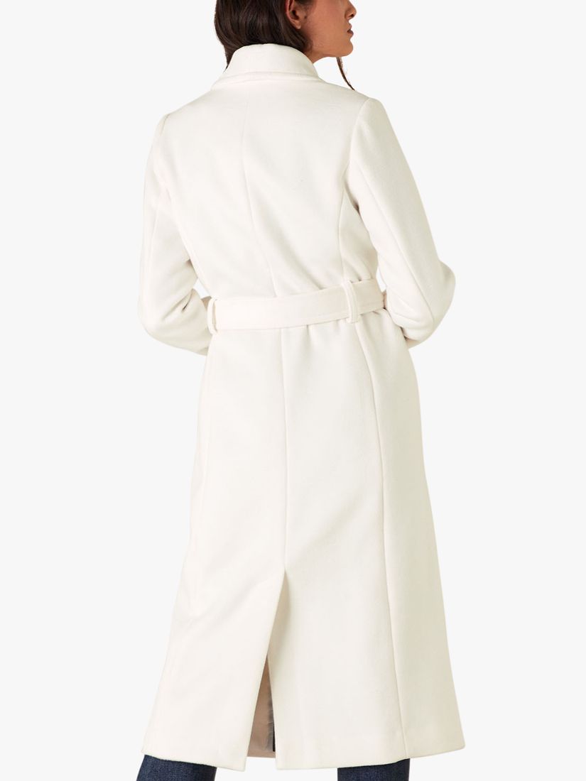 Monsoon Double Breasted Long Coat, White at John Lewis & Partners