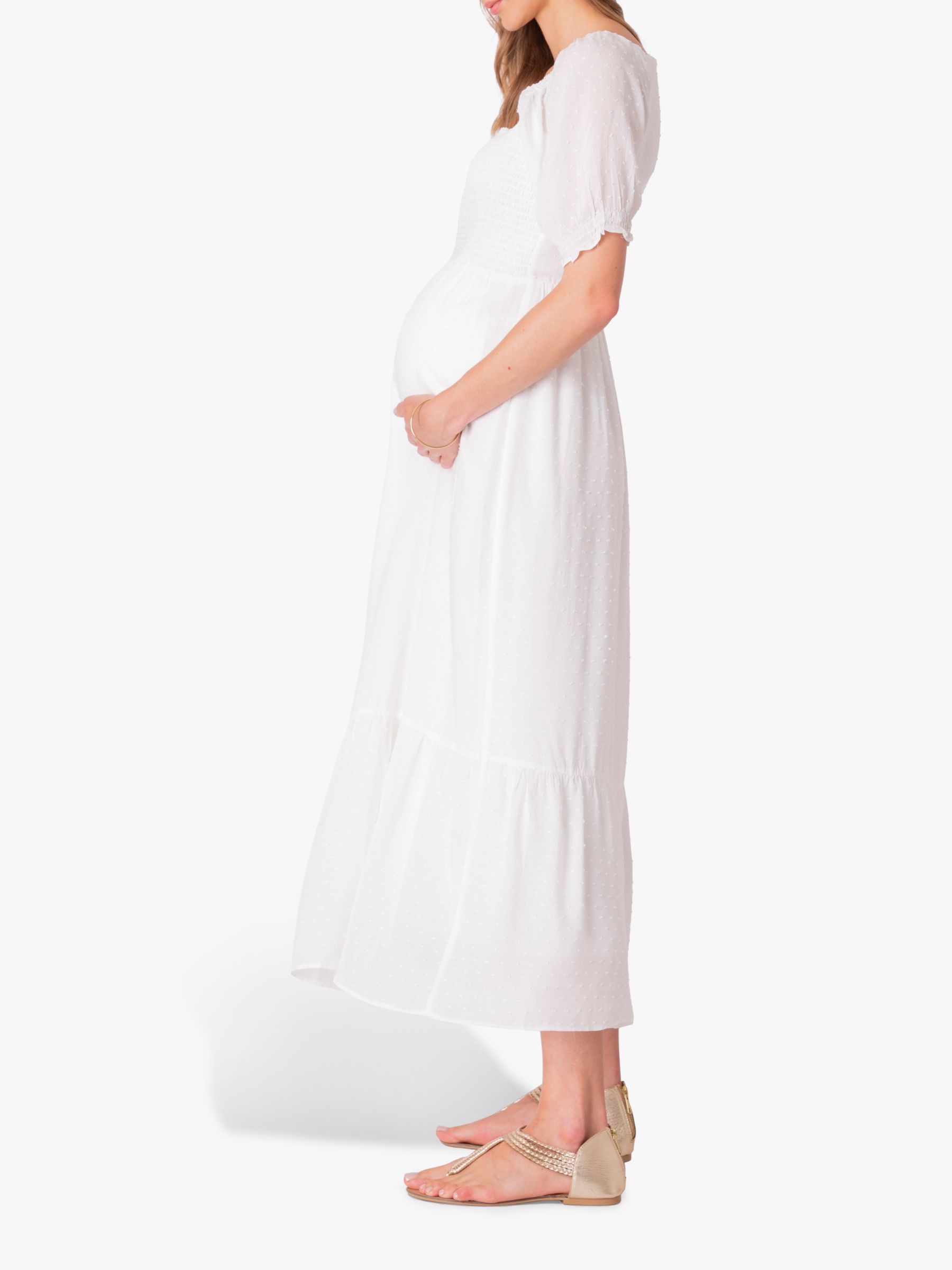 Carolina White Shirred Maternity Maxi Dress - US 2