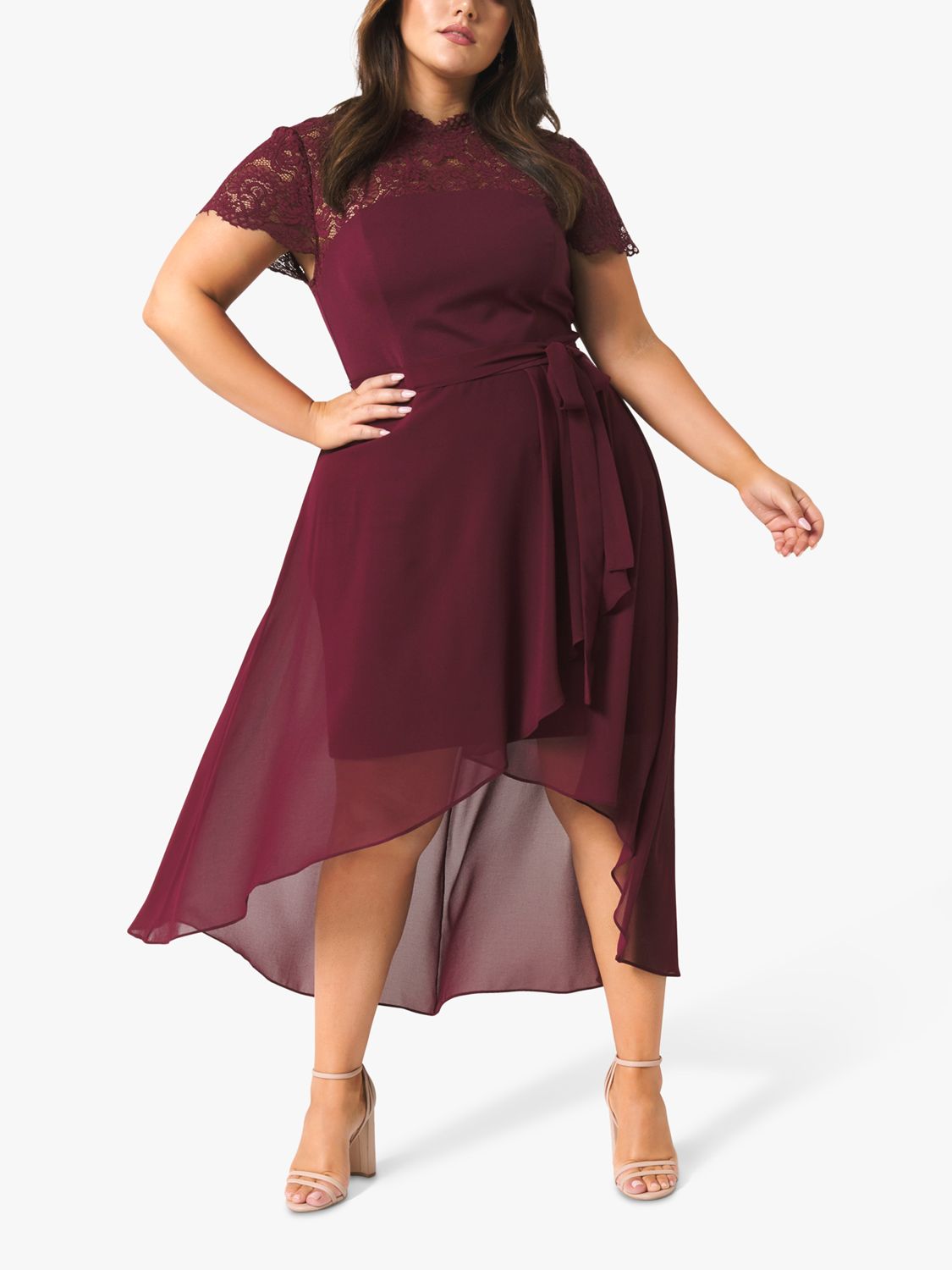 Forever New Curve Lilly Lace Dress, Wine at John Lewis & Partners