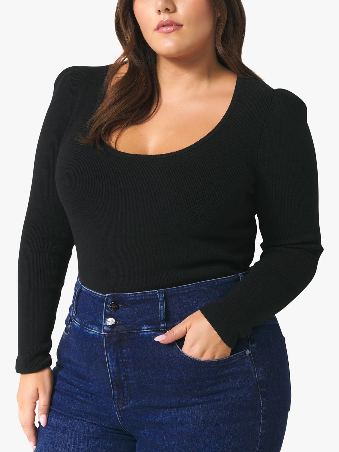 Forever New Curve Odette Knitted Top, Black at John Lewis & Partners