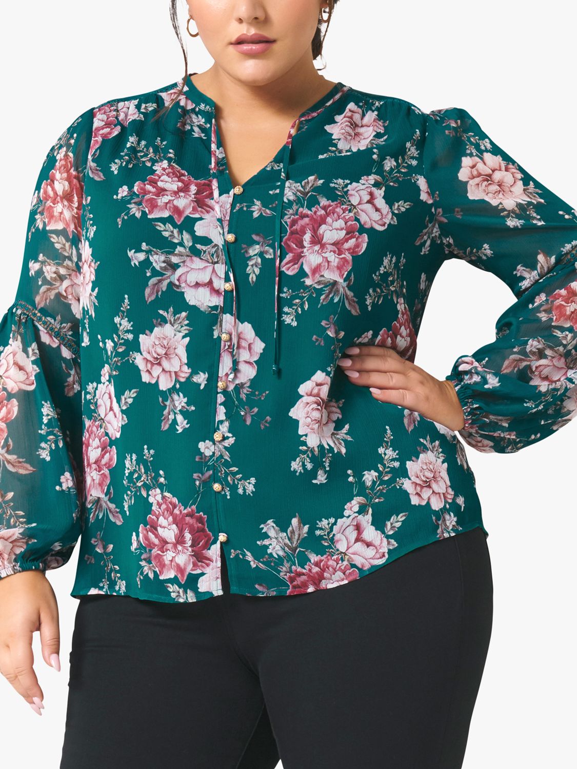 Forever New Curve Melissa Floral Print Blouse, Emerald Garden