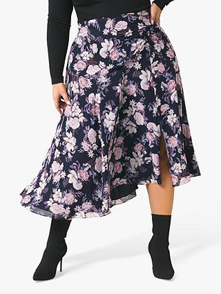 Forever New Curve Louise Floral Midi Skirt, Blushed Navy
