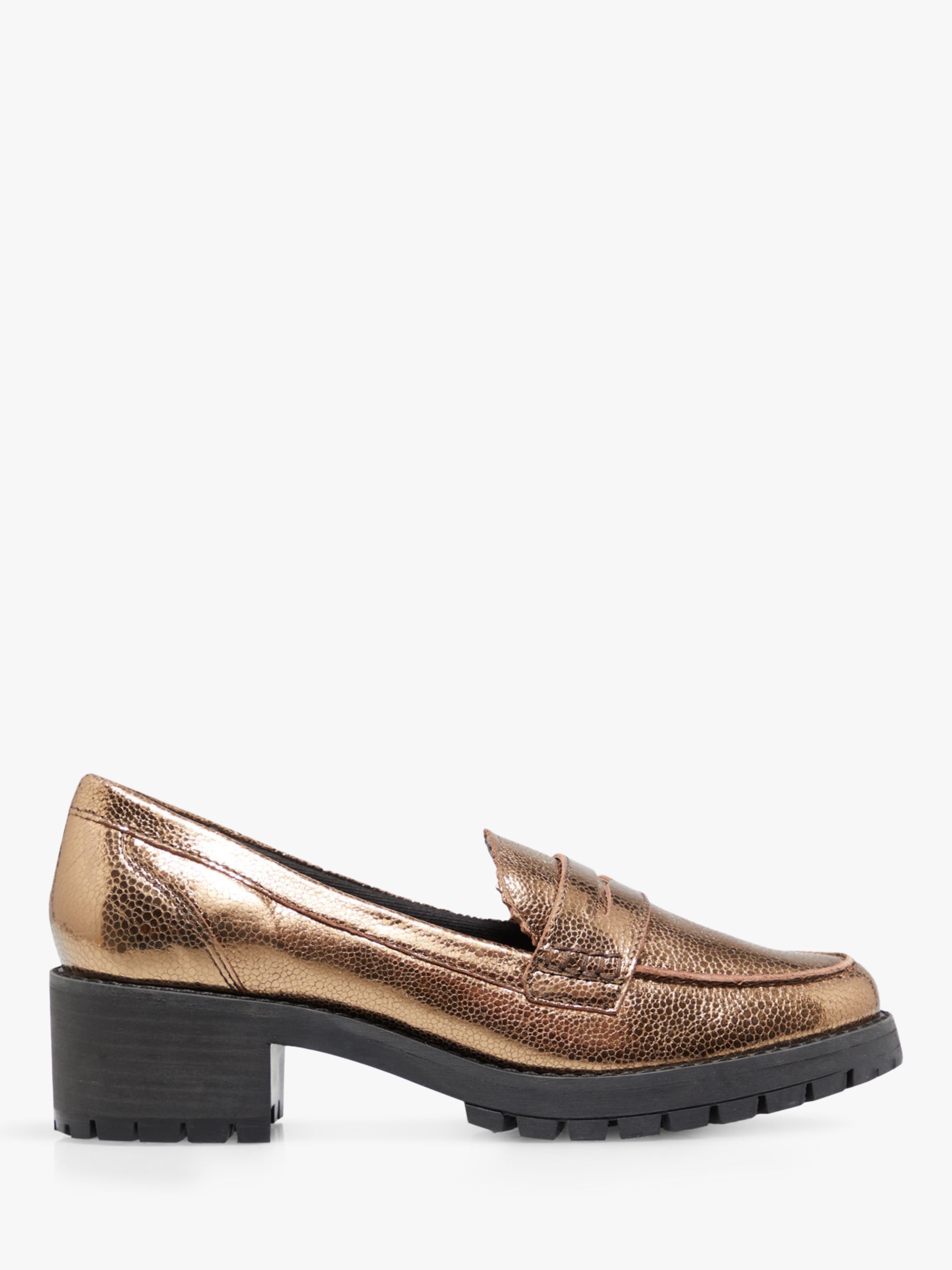 Dune Glintts Metallic Leather Loafers, Bronze