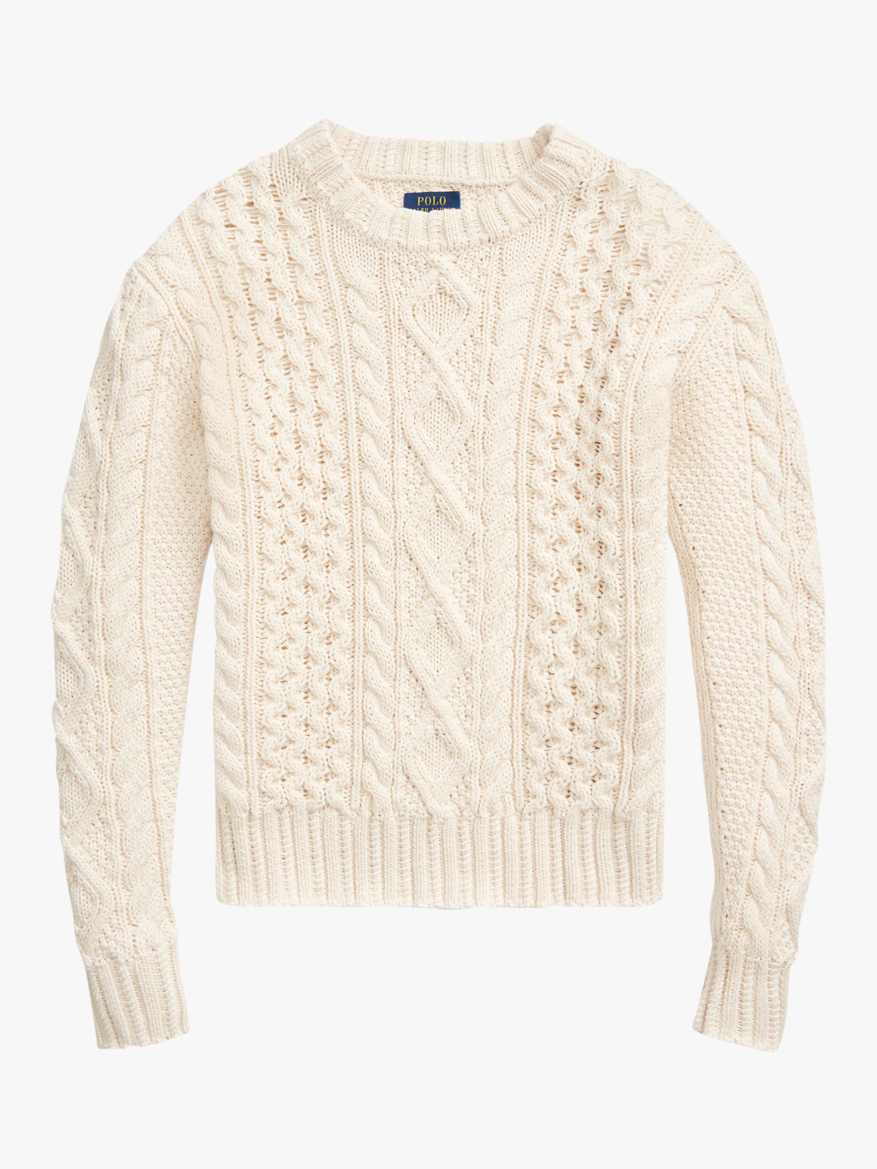 Polo Ralph Lauren Boxy Cable Knit Jumper, Cream at John Lewis & Partners