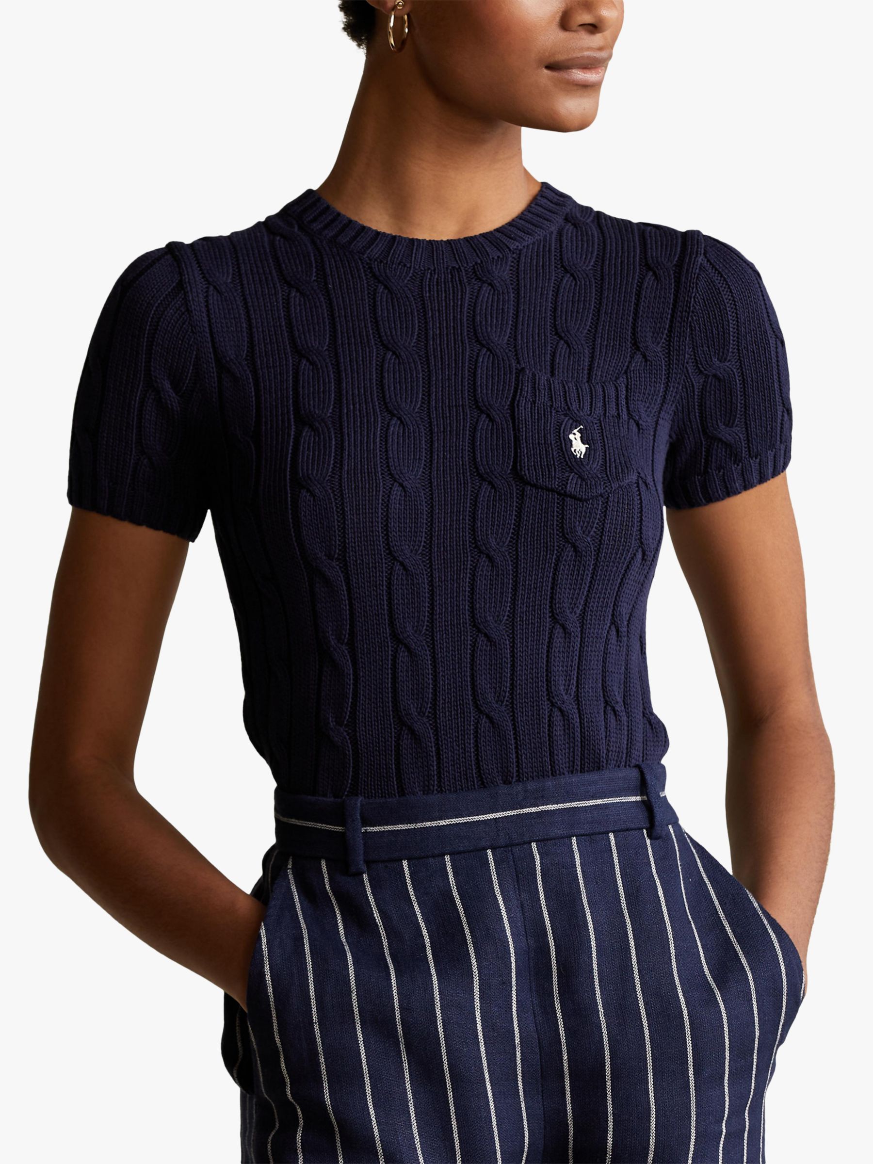 Polo Ralph Lauren Cable Knit Short Sleeve Top, Hunter Navy