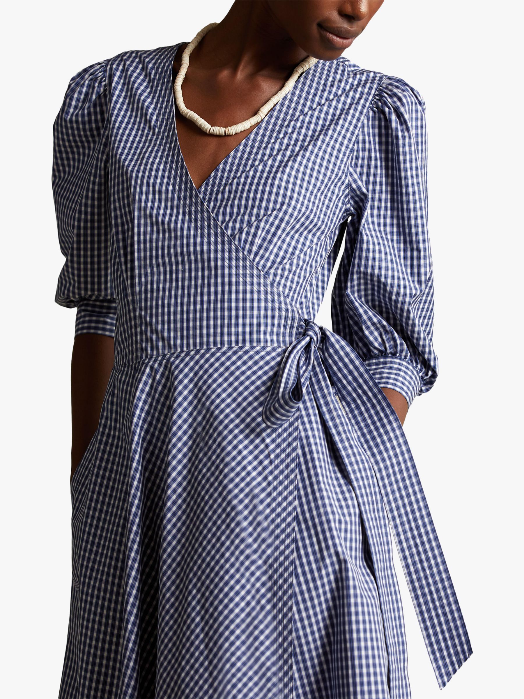 Polo Ralph Lauren Gingham Wrap Midi Dress, Blue/White Plaid