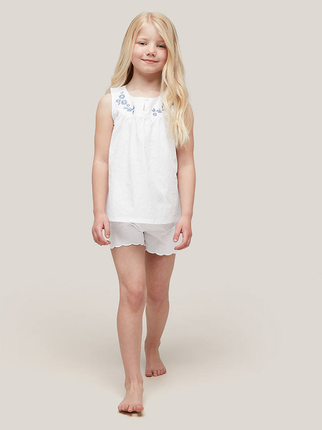 John Lewis Immaculate Girls John Lewis White & Floral Embroidery Short Pyjama Set Age 9 