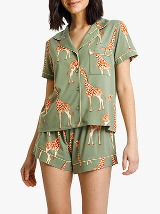 Chelsea Peers Giraffe Print Shorts Pyjama Set, Green