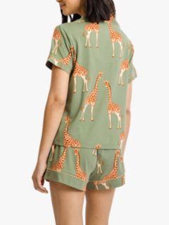 Chelsea Peers Giraffe Print Shorts Pyjama Set, Green, M