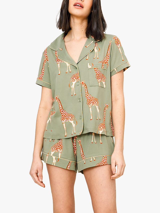 Chelsea Peers Giraffe Print Shorts Pyjama Set, Green, M