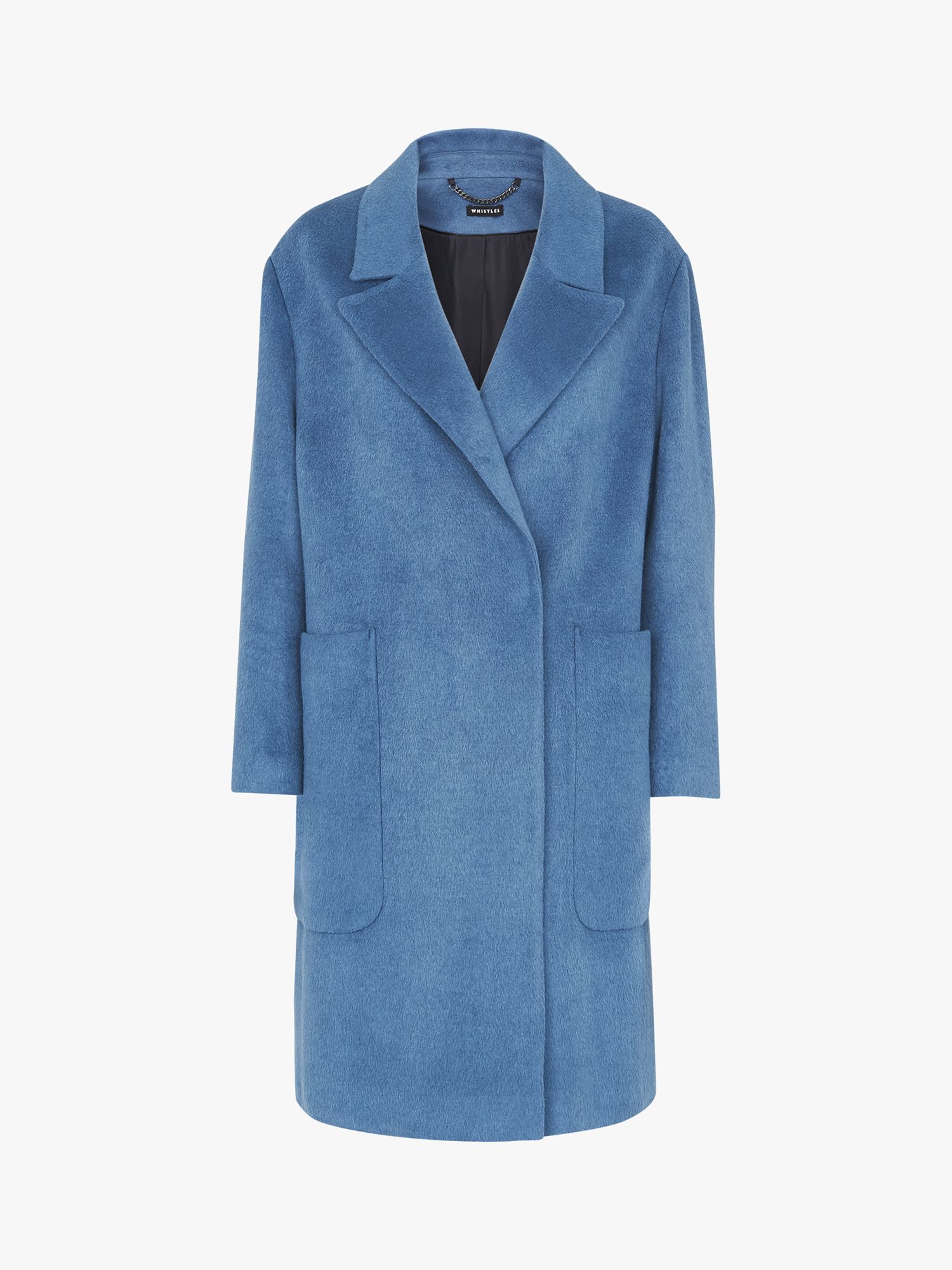 Whistles Lana Wool Blend Cocoon Coat, Blue at John Lewis & Partners