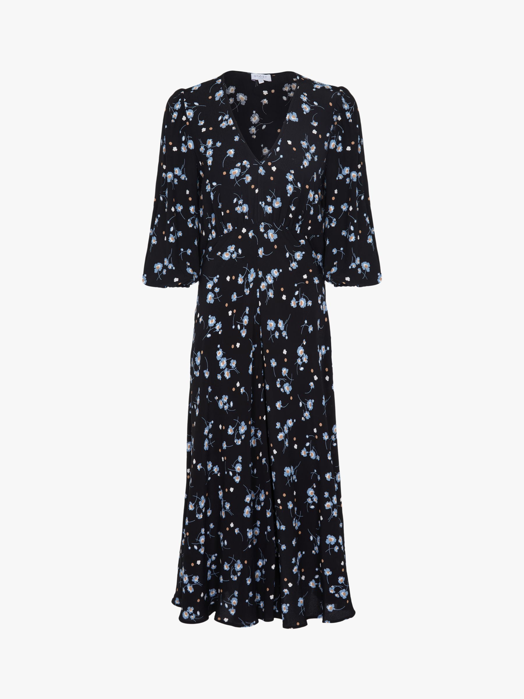 Ghost Evie Floral Midi Dress, Black/Multi