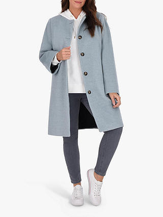 Live Unlimited Curve Collarless Button Up Coat, Pale Blue