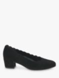 Gabor Wide Fit Gigi Scallop Edge Suede Block Heeled Court Shoes, Black